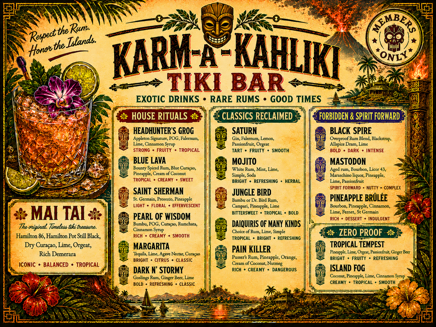 Karm-A-Kahliki illustrated bar menu