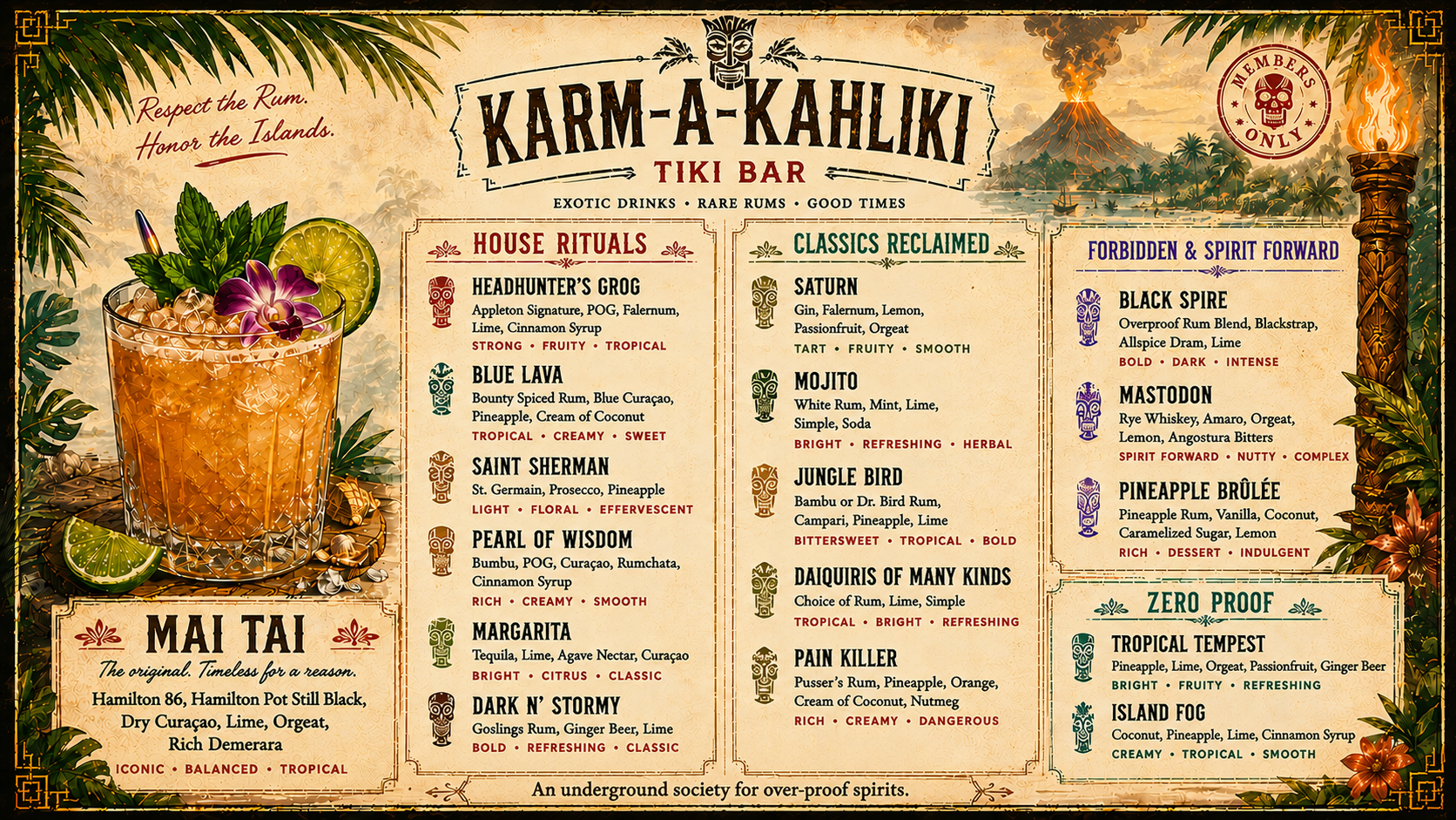 Karm-A-Kahliki illustrated bar menu