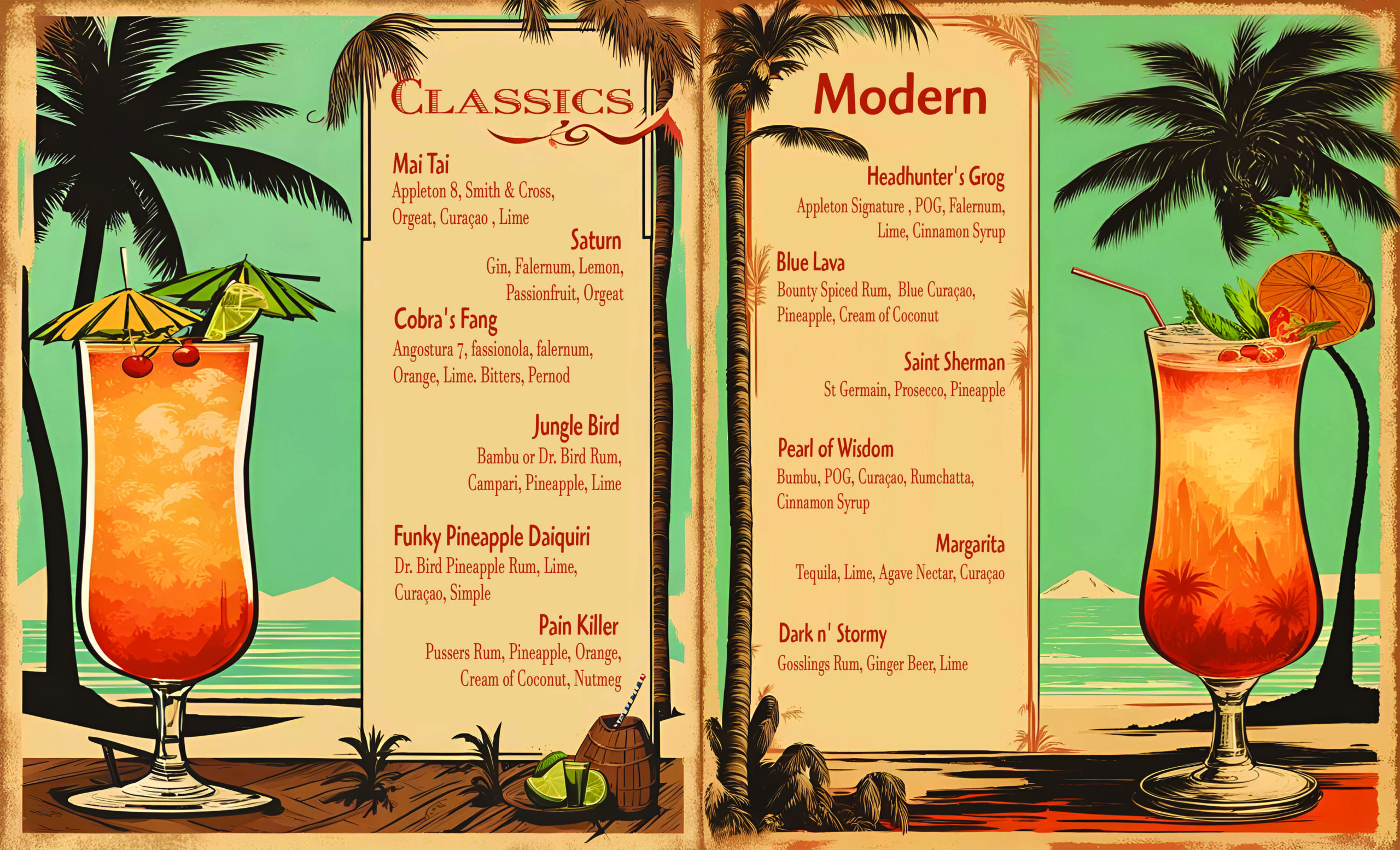 Karm-A-Kahliki illustrated bar menu
